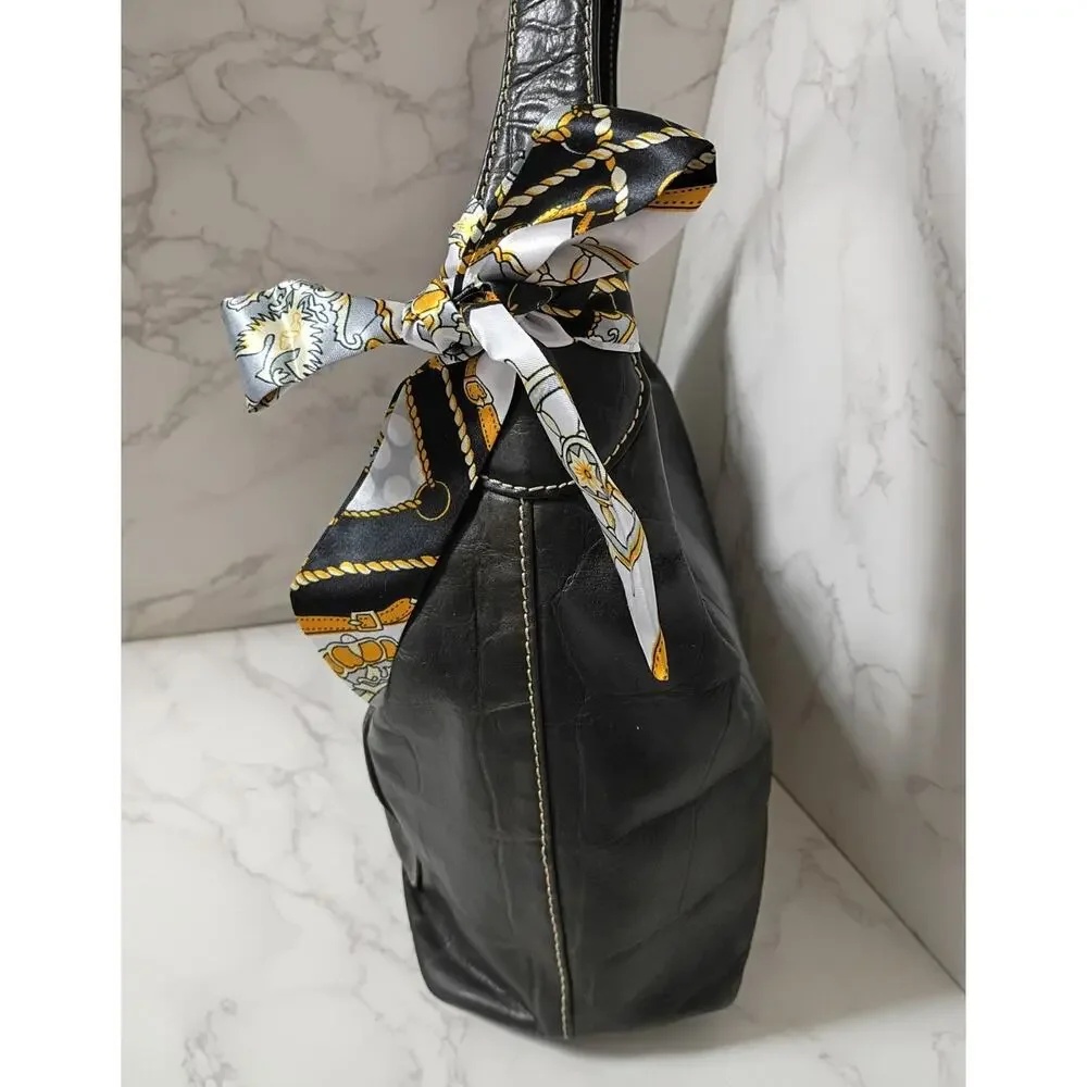 DOONEY & BOURKE Vintage Annalisa Black Embossed Leather Hobo Bag - EUC